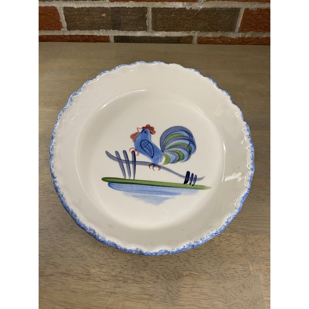 Vintage Los Angeles Potteries Ovenware Pie Dish 1971 #630 Rooster Design 10"